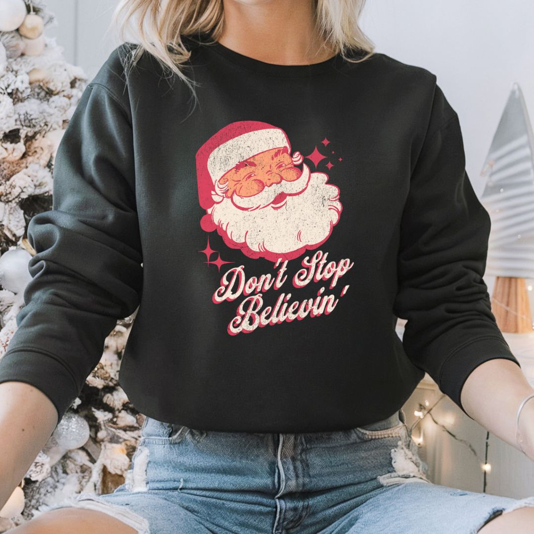 Don't Stop Believing Santa Christmas, Soft Classic Unisex Crewneck Sweatshirt | Gildan® 18000