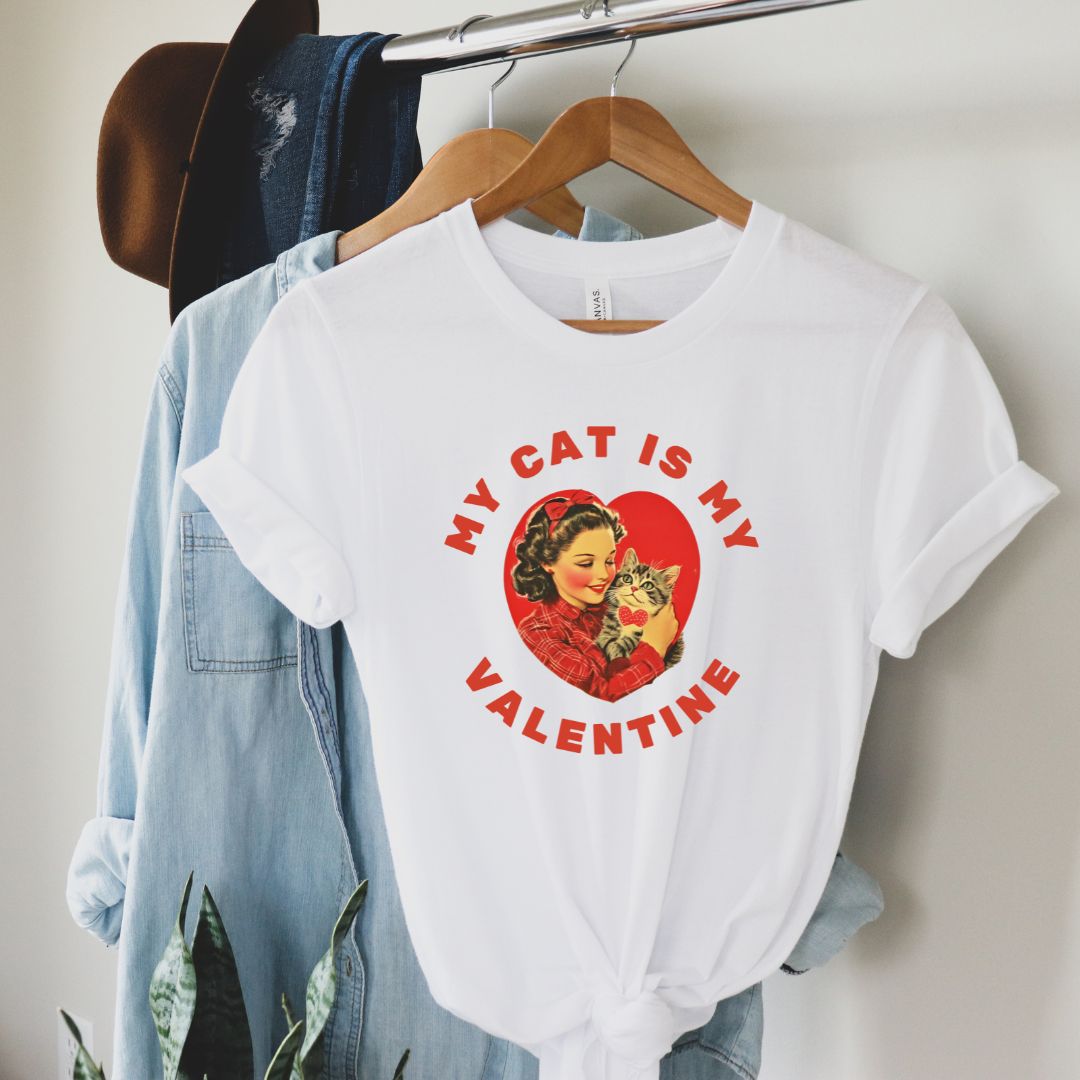 My Cat is My Valentine, Soft Cotton Unisex Crewneck T-Shirt