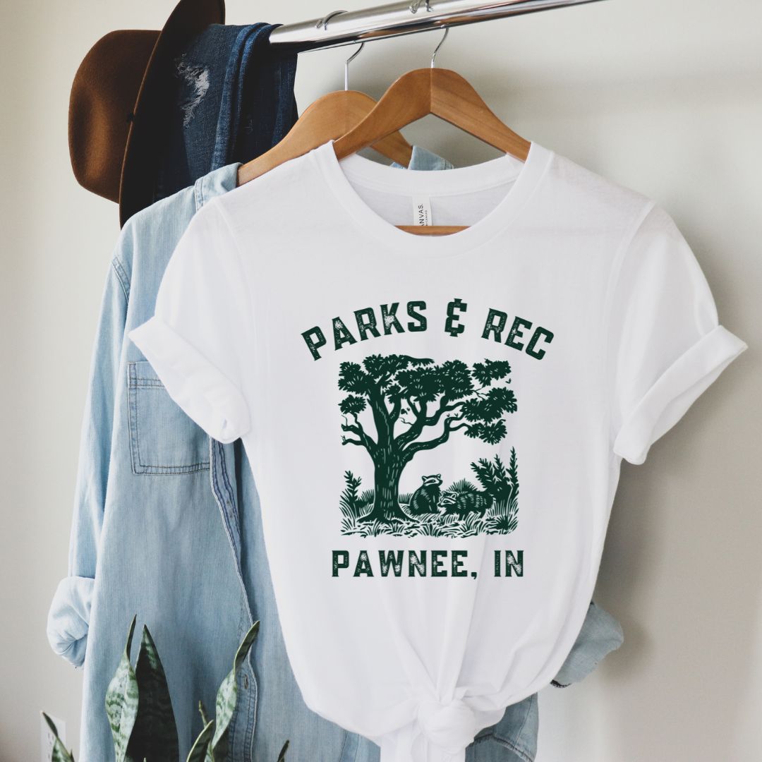 Parks and Rec Pawnee Indiana Racoon Tee, Premium Unisex Crewneck T-shirt | Bella + Canvas 3001