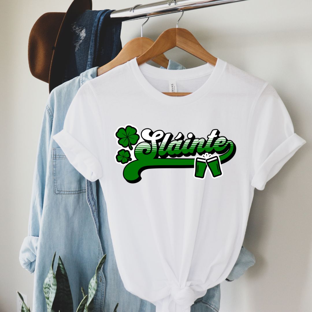 Slainte Irish Cheers, Soft Cotton Unisex Crewneck T-Shirt