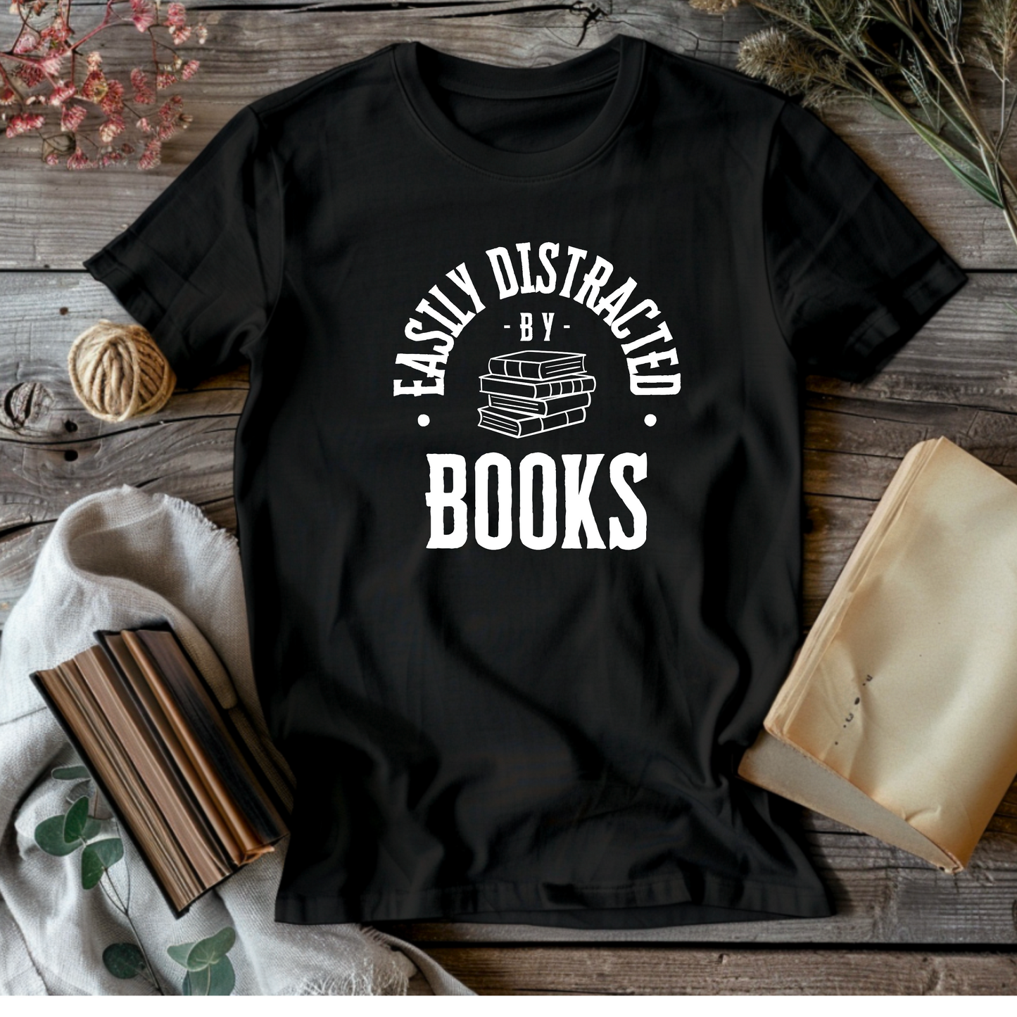 Easily Distracted By Books, Premium Unisex Crewneck T-shirt