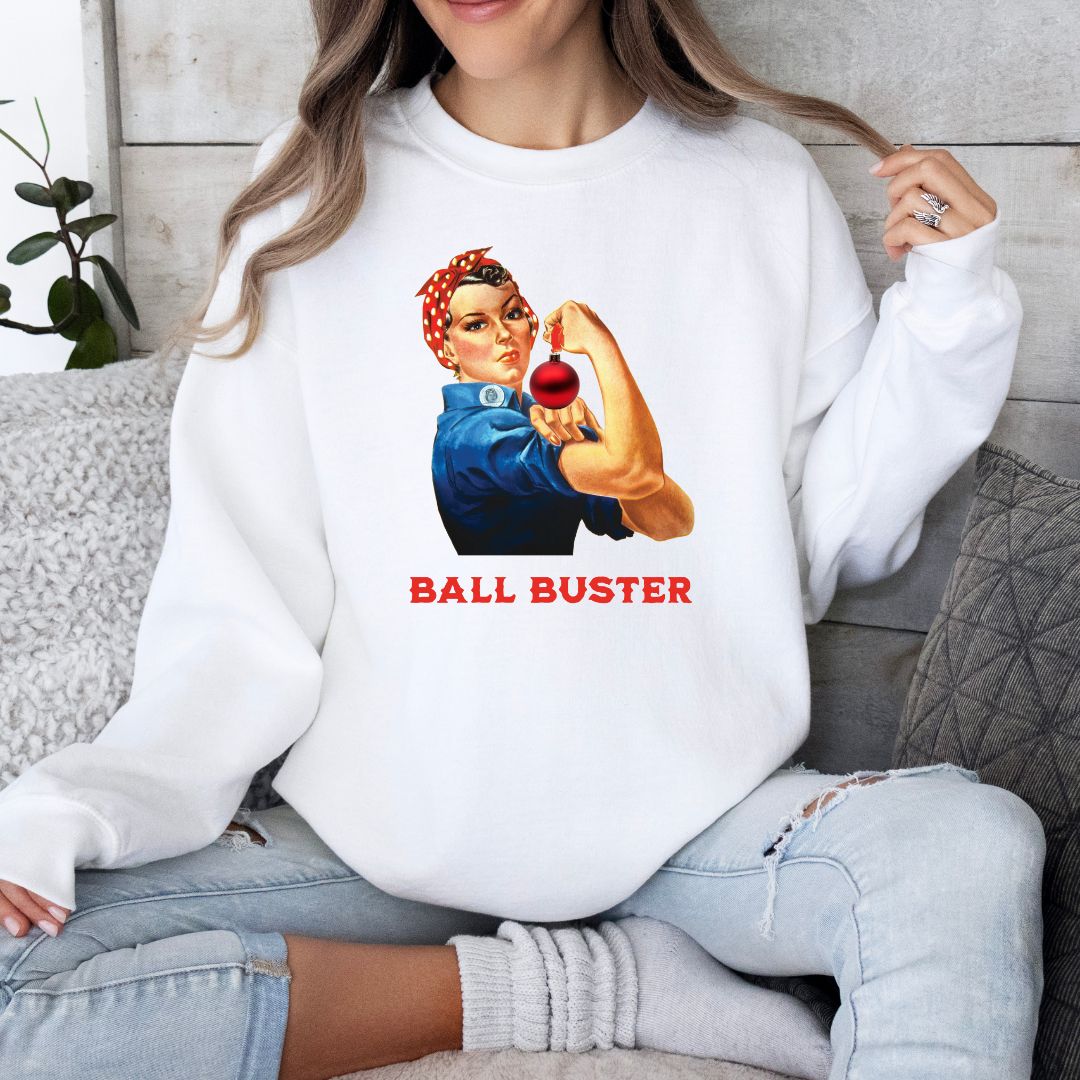 Ball Buster Rosie the Riveter Christmas Holiday Sweatshirt, Soft Classic Unisex Crewneck Sweatshirt | Gildan® 18000