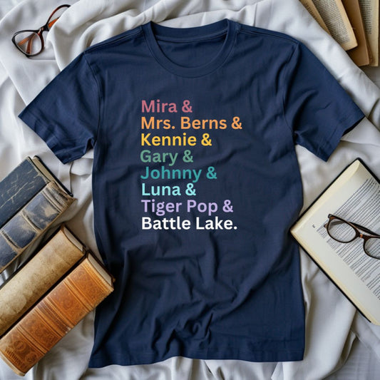 Mira and the Gang in Battle Lake, by Jess Lourey, Premium Unisex Crewneck T-shirt