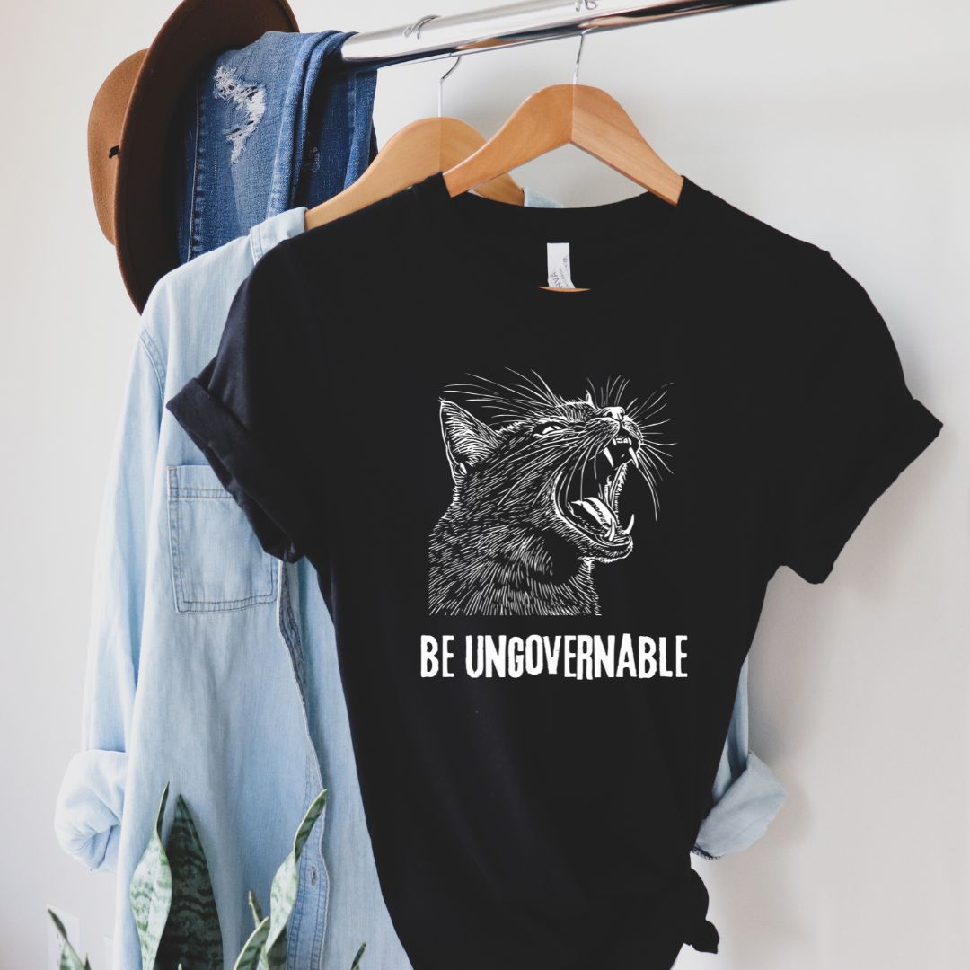 Become Ungovernable Hissing Cat Tshirt, Soft Cotton Unisex Crewneck T-Shirt