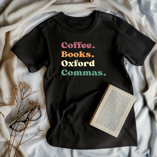 Coffee, Books, Oxford Commas, Premium Unisex Crewneck T-shirt