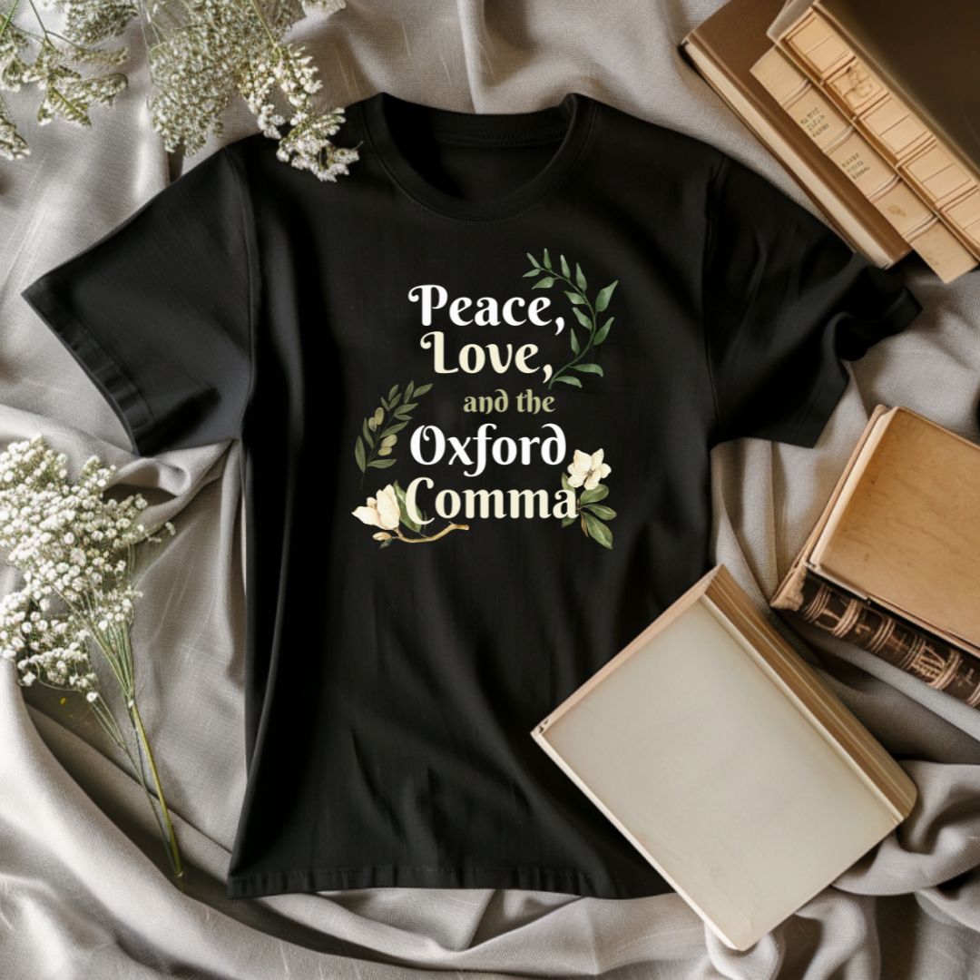 Peace Love and the Oxford Comma, Premium Unisex Crewneck T-shirt