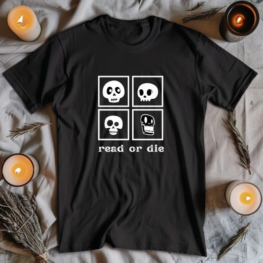 Skulls Read or Die, Premium Unisex Crewneck T-shirt